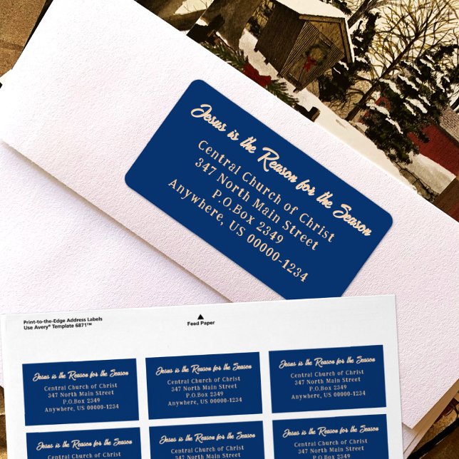 Jesus är den Mörk blått Returadressen Reason Wide Adressetikett (Skapare uppladdad)