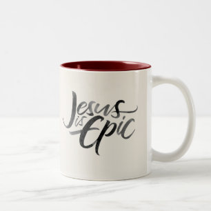 Jesus är Epic Bläck Lettering Christian Calligraph Två-Tonad Mugg