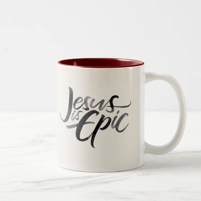 Jesus är Epic Bläck Lettering Christian Calligraph Två-Tonad Mugg (Höger)