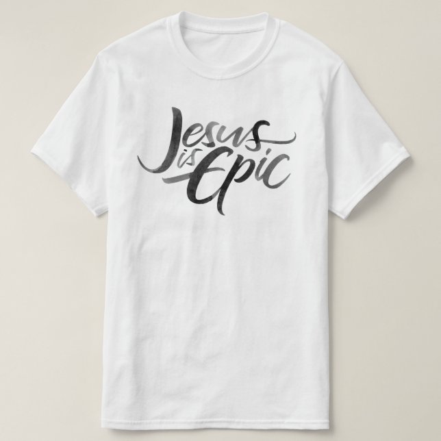 Jesus är Epic Lettering Religiösa Religion i skrip Tee Shirt (Design framsida)