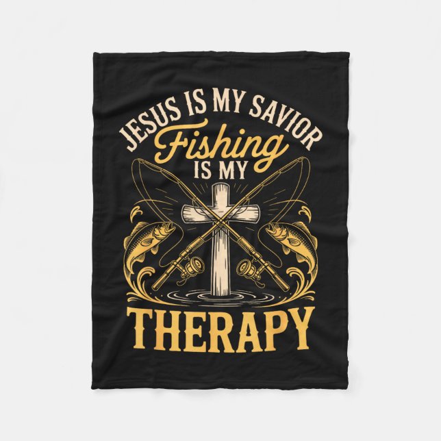 Jesus är frälsare fiske är terapi fiskespö fleecefilt (Framsidan)