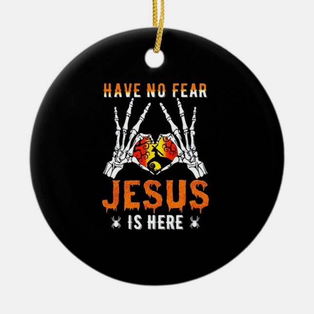 Jesus är Heart Skeleton Hand Julgransprydnad Keramik (Framsidan)