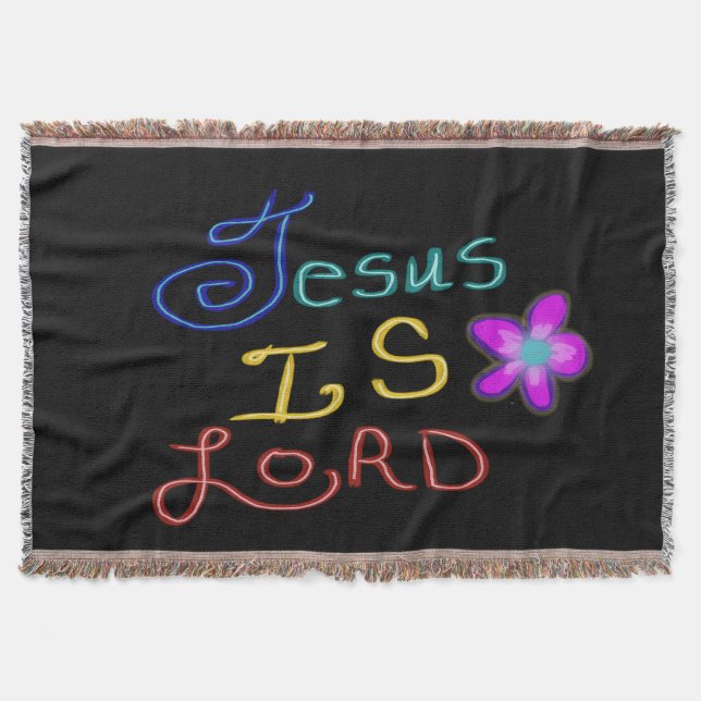 Jesus är HERRE Färgrik Skrift Svart Filt (Framsidan)