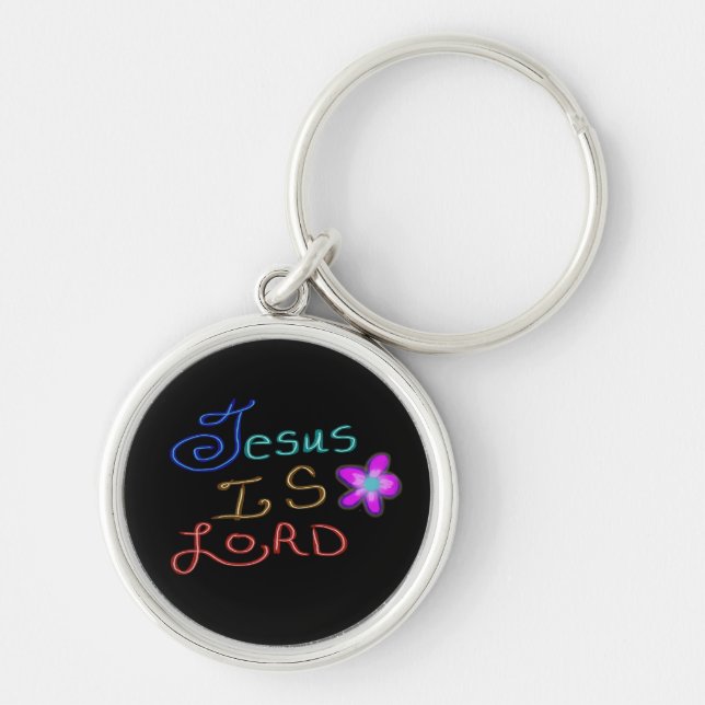 Jesus är HERRE Kristna  Rund Silverfärgad Nyckelring (Framsidan)