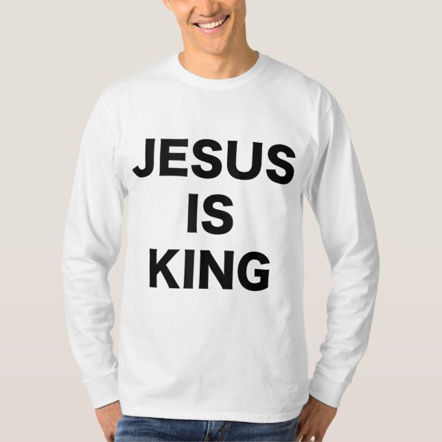Jesus är Kung Black Text Christian Religiösa T Shirt (Framsida)