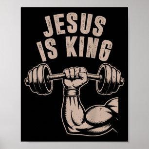 Jesus Är Kung Hantel Kors Rolig Kristet Träningspa Poster