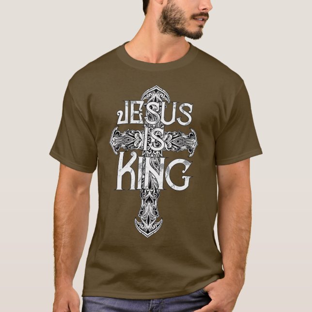 Jesus är Kung Heliga Scripture Kristo Rey T Shirt (Framsida)