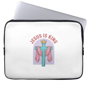 Jesus Är Kung Kors Krona Vintage Kristet T-Shirt Laptop Fodral
