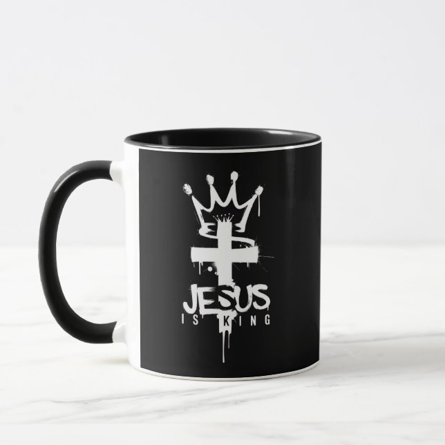 Jesus är kung kristen religiös tro kors mugg (Vänster)