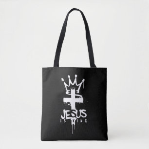 Jesus är kung kristen religiös tro kors tygkasse