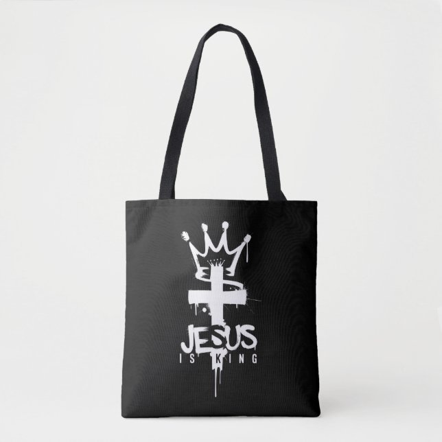 Jesus är kung kristen religiös tro kors tygkasse (Framsida)