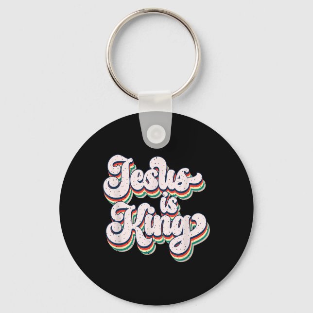 Jesus är Kung Retro Faith Påstående Design Nyckelring (Framsida)