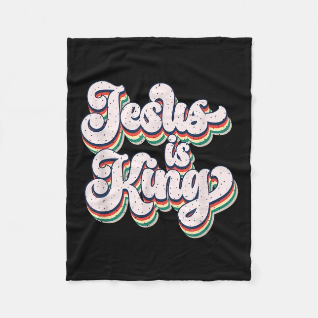 Jesus Är Kung Retro Tro Uttalande Design  Fleecefilt (Framsidan)