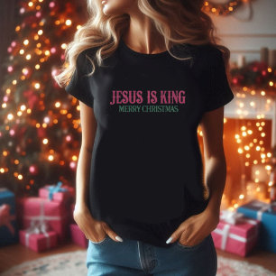 Jesus är Kung Rosa och svart T-shirt jul
