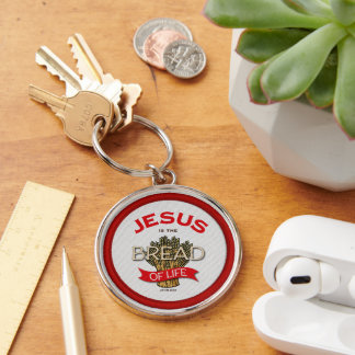 Jesus är livets bröd-nyckelring rund silverfärgad nyckelring