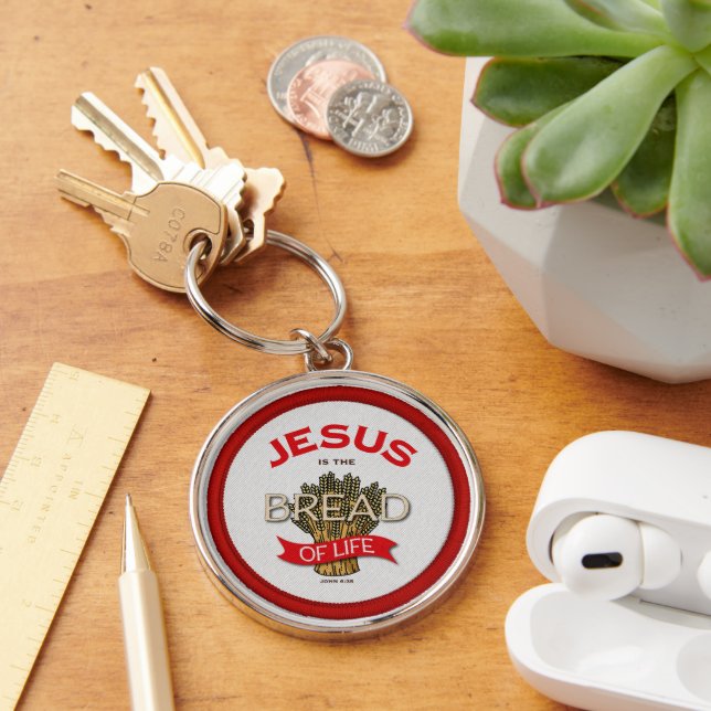 Jesus är livets bröd-nyckelring rund silverfärgad nyckelring (Skrivbord)