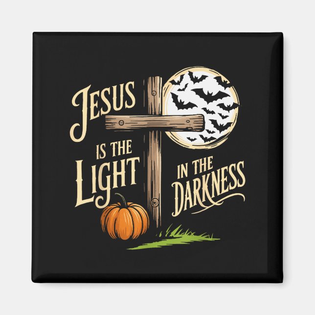 Jesus Är Ljuset I Mörkret Kristna Halloween Magnet (Framsidan)