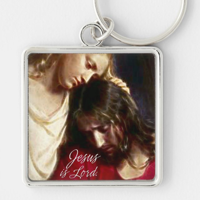Jesus är Lord Keychains Fyrkantig Silverfärgad Nyckelring (Framsidan)