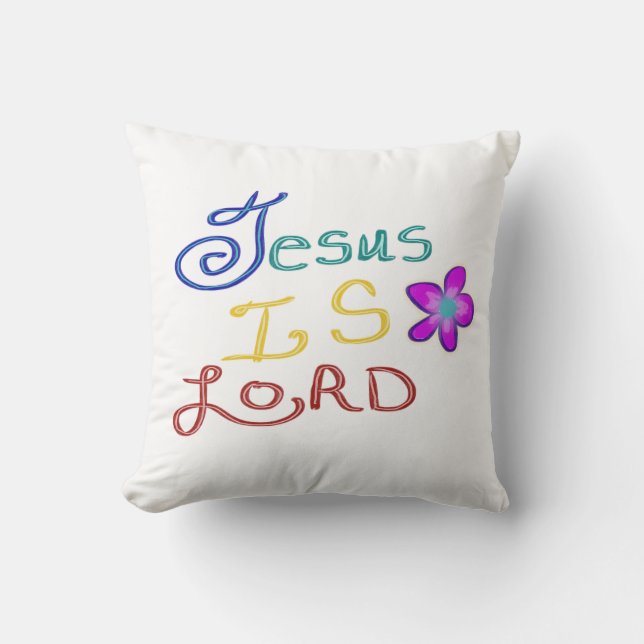 Jesus är LORD med Rosa Flower White Kudde (Framsida)