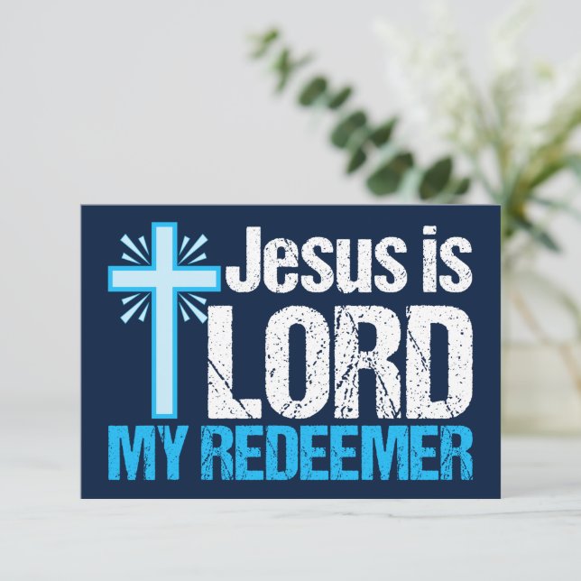 Jesus är Lord My Redeemer Christian Kor Blue Kort (Stående Fram)