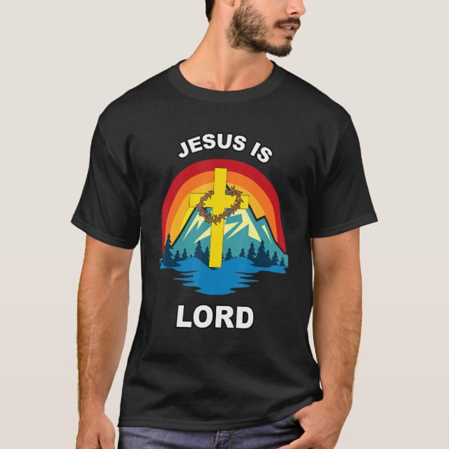 Jesus är Lord Sunset Kor Krona i Thorns Christi T Shirt (Framsida)