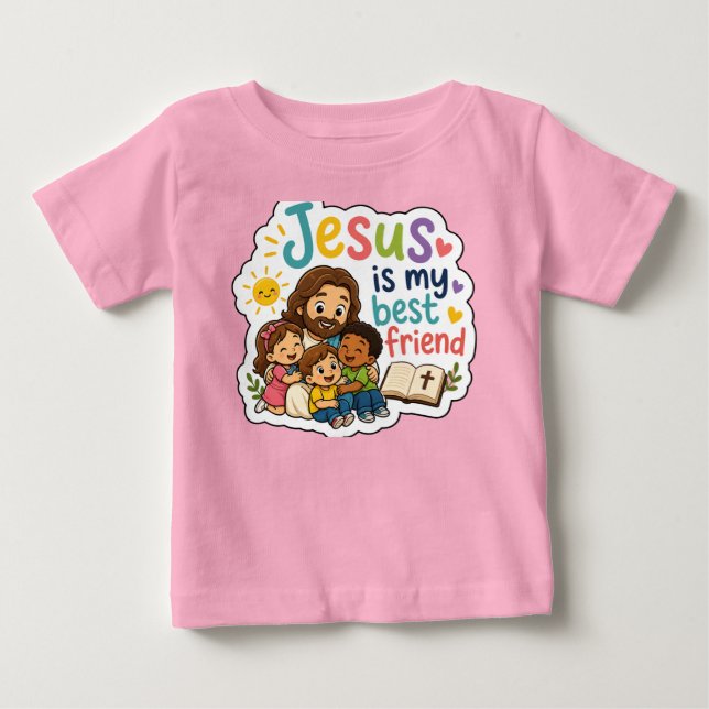 Jesus Är Min Bästa Vän Söta Barn Kristna T Shirt (Framsida)