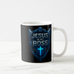 Jesus Är Min Boss Kristet Sköld Superhjälte _3 Kaffemugg