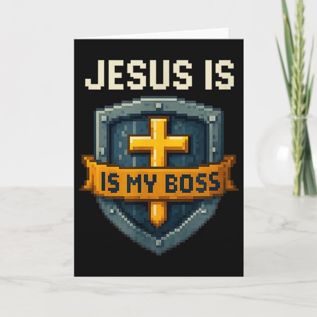 Jesus Är Min Boss Kristet Sköld Superhjälte _4  Kort (Framsida)