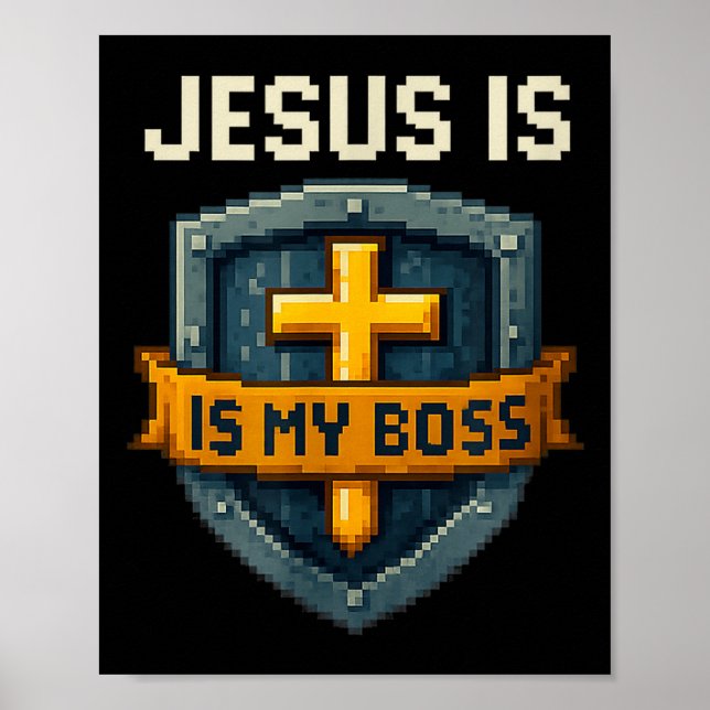 Jesus Är Min Boss Kristet Sköld Superhjälte _4  Poster (Framsidan)