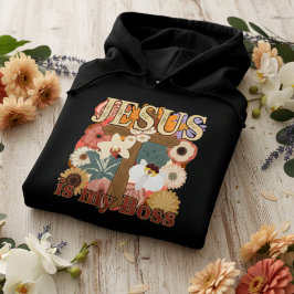 Jesus Är Min Boss – Vintage Blommig Kors Kristet T Shirt