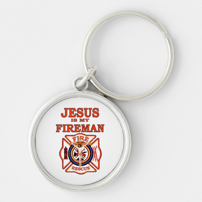 JESUS ÄR MIN BRANDMAN RUND SILVERFÄRGAD NYCKELRING (Framsidan)