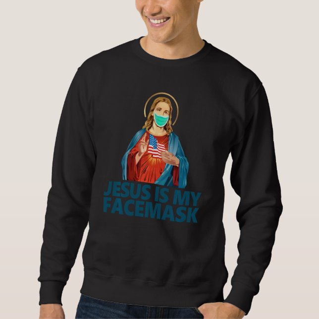 Jesus är min Facemask, konstig anti-mask Sweatshir Lång Ärmad Tröja (Framsida)