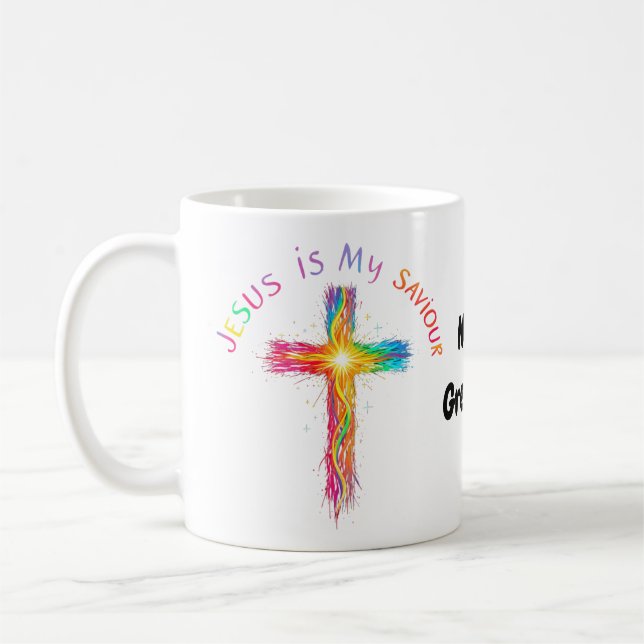 Jesus Är Min Frälsare En Trogen Påminnelse om Kärl Kaffemugg (Vänster)