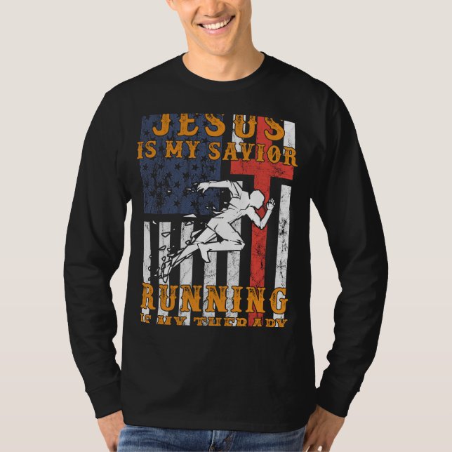 Jesus är min frälsare, Running är min. T Shirt (Framsida)