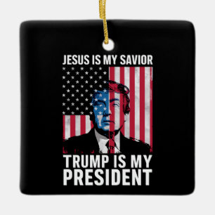 Jesus Är Min Frälsare Trump Är Min President 2024 Julgransprydnad Keramik