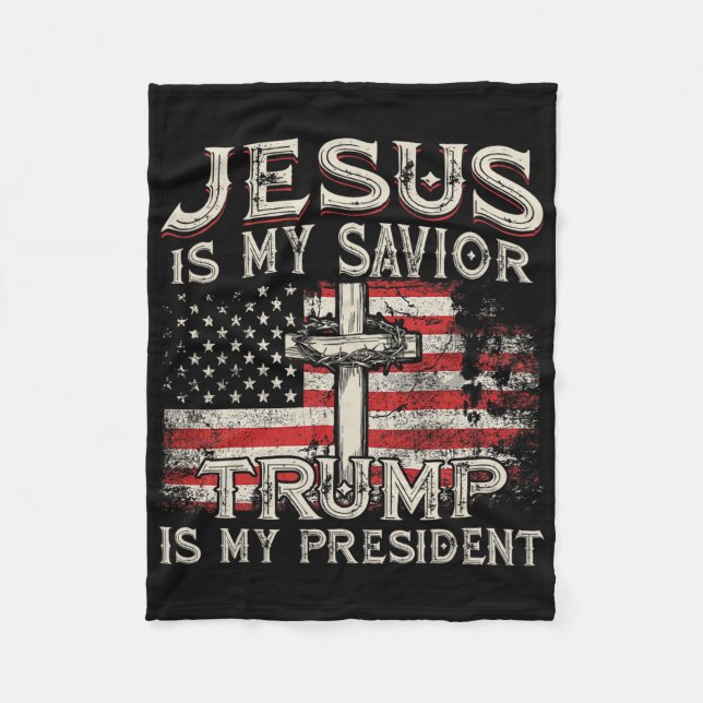 Jesus Är Min Frälsare Trump Är Min President Ameri Fleecefilt (Framsidan)