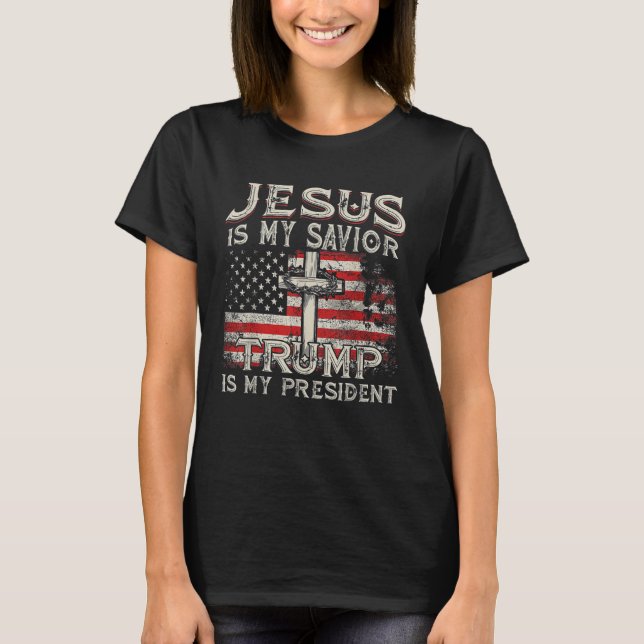 Jesus Är Min Frälsare Trump Är Min President Ameri T Shirt (Framsida)