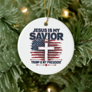 Jesus är min frälsare Trump är min president Rolig Julgransprydnad Keramik
