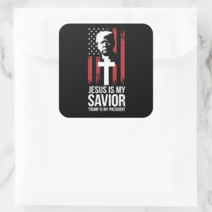 Jesus Är Min Frälsare Trump Är Min President Trump Fyrkantigt Klistermärke