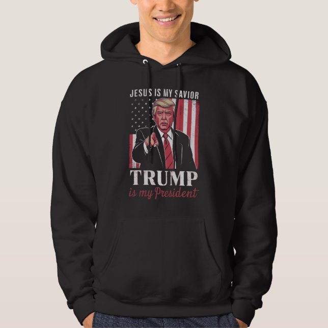 Jesus Är Min Frälsare Trump Är Min President Val Hoodie (Framsida)