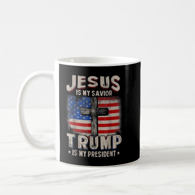 Jesus är min frälsare, Trump.Is.My President Squar Kaffemugg (Vänster)