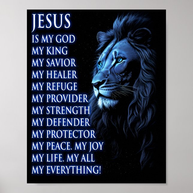 Jesus är min gud Kung min herre, min sjö blå Krist Poster (Framsidan)