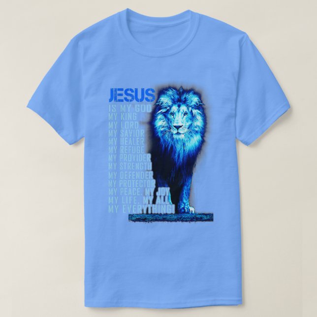 Jesus är min gud Kung, min herre min sjö blå Lejon T Shirt (Design framsida)