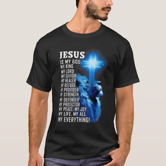 Jesus är min gud Kung, min herre min sjö blå Lejon T Shirt (Framsida)