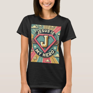 Jesus är min Hero-dams superhjälte-tecknad T Shirt