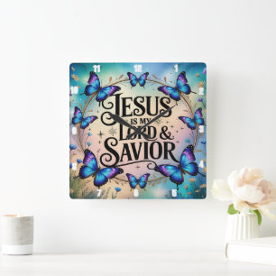 Jesus är min Herre och Savior Butterfly Fyrkantig Klocka