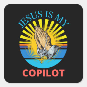 JESUS ÄR MIN KOPILOT FYRKANTIGT KLISTERMÄRKE