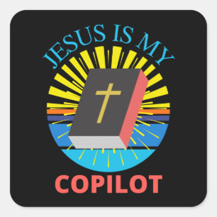 JESUS ÄR MIN KOPILOT FYRKANTIGT KLISTERMÄRKE