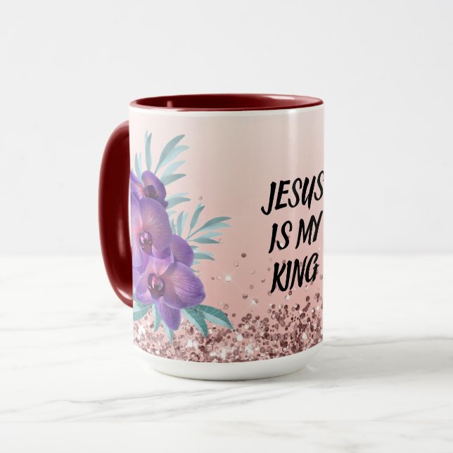 Jesus Är Min Kung - Anpassad Text Blommig Mugg (Framsida vänster)