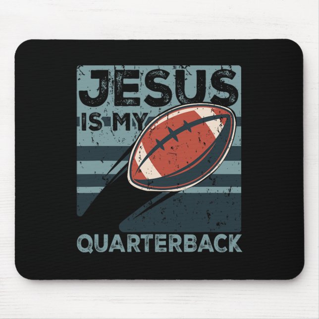 Jesus Är Min Quarterback Kristna Fotboll Boll Sp Musmatta (Framsidan)